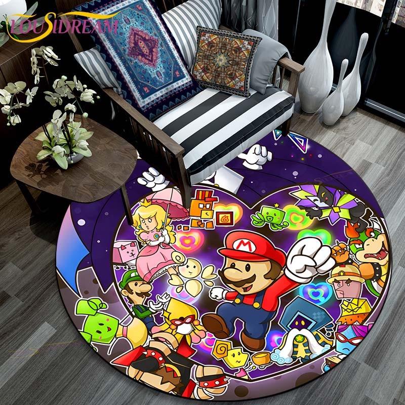 Cartoon Mario Bros Round Carpet Fashion Cartoon Pictures Printed Round Area Rugs Parlor Bedroom Floor Mat Rugs for Bedroom