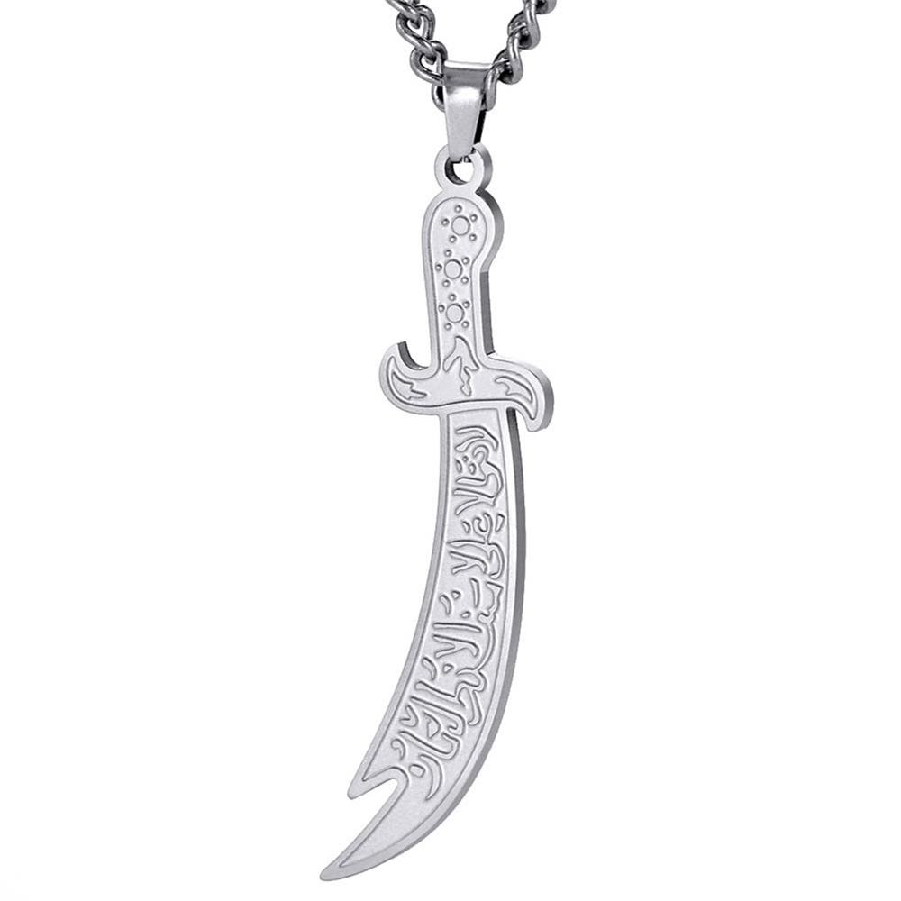 

Islamic Imam Ali Zulfiqar Sword Pendant Necklace Stainless Steel Arabic Calligraphy Muslim Necklaces Religious Jewelry
