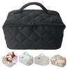 Quilted Floral Makeup Bag 180-Degree Flat Open Travel Cosmetic Organizer Women Large Capacity Toiletry Bag for Vacation Daily Vanity Table Use