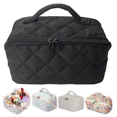 Prošívaná květinová kosmetická taštička s otevíráním o 180 stupňů, cestovní kosmetický organizér pro ženy, velkokapacitní taštička na toaletní potřeby na dovolenou, pro každodenní použití na toaletním stolku