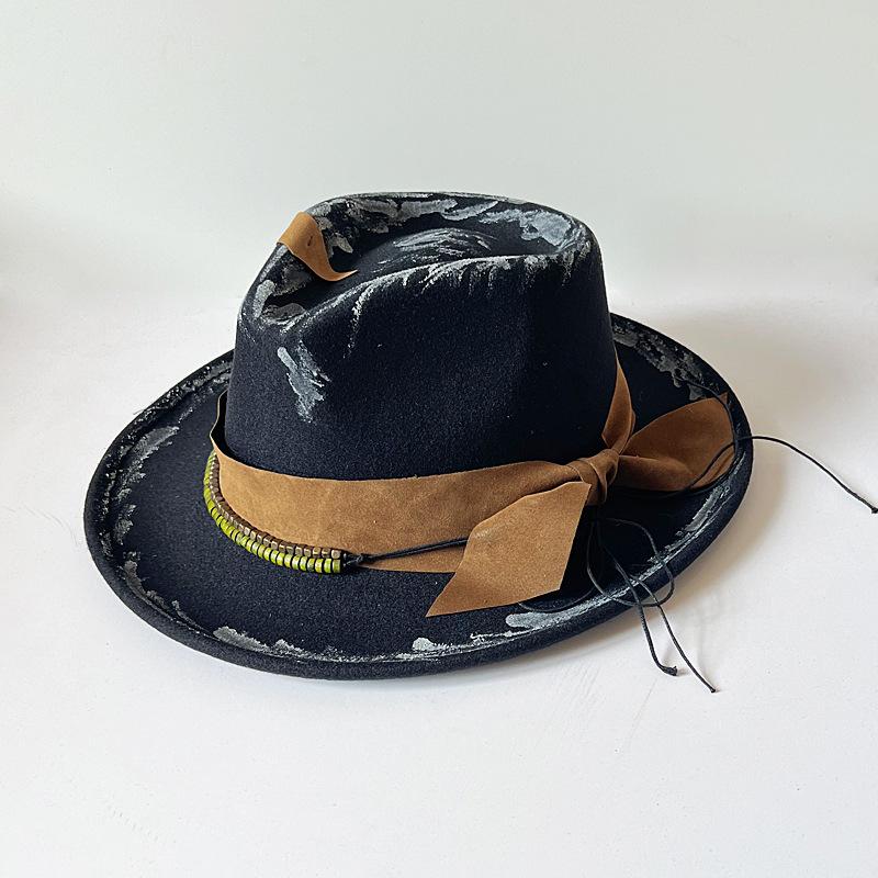 Freedom Outdoors Women's 2025 New Vintage Brim Fedora Hats Autumn Winter Felt Hat For Men Panama Rancher Hat Handmade Distressed/Burned 2025 56-58Cm