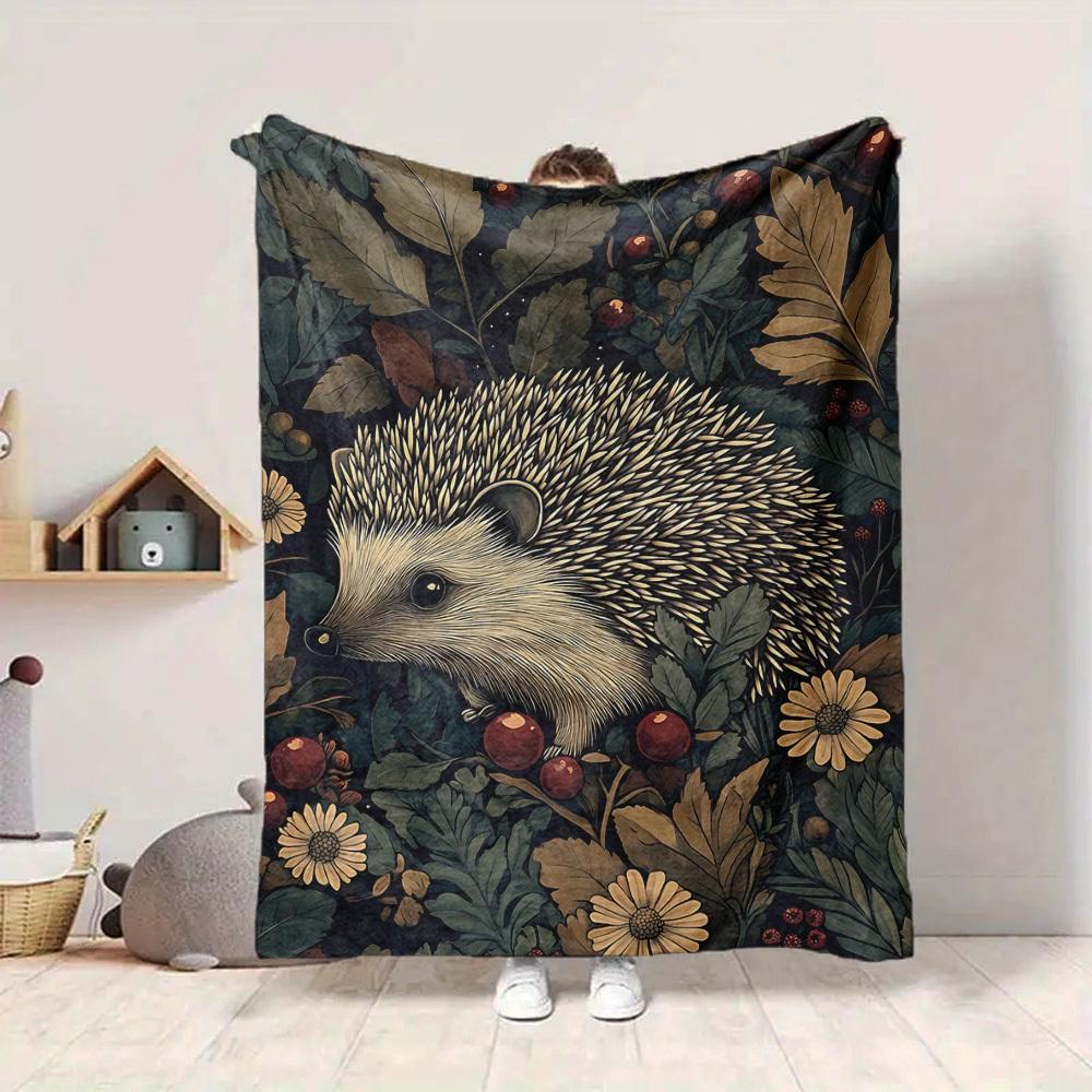 1pc Hedgehog Garden Blanket, Lightweight Flannel Throw Blanket For Sofa, Bed, Travel, Camping, Living Room, Office, Couch, Chair, And Bed