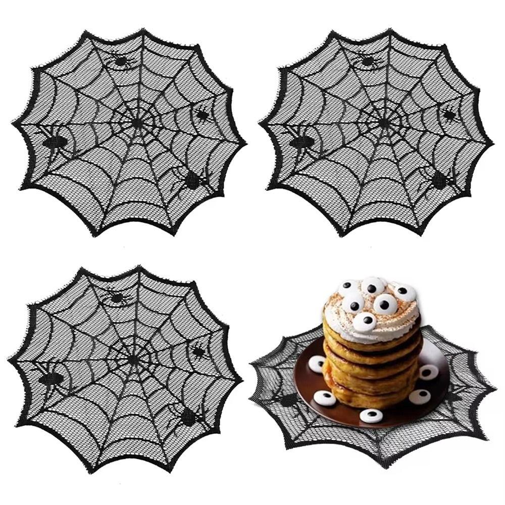 Polyester Spider Web Table Mat 30cm Halloween Placemats Decorative Cup Plate Mats for Home