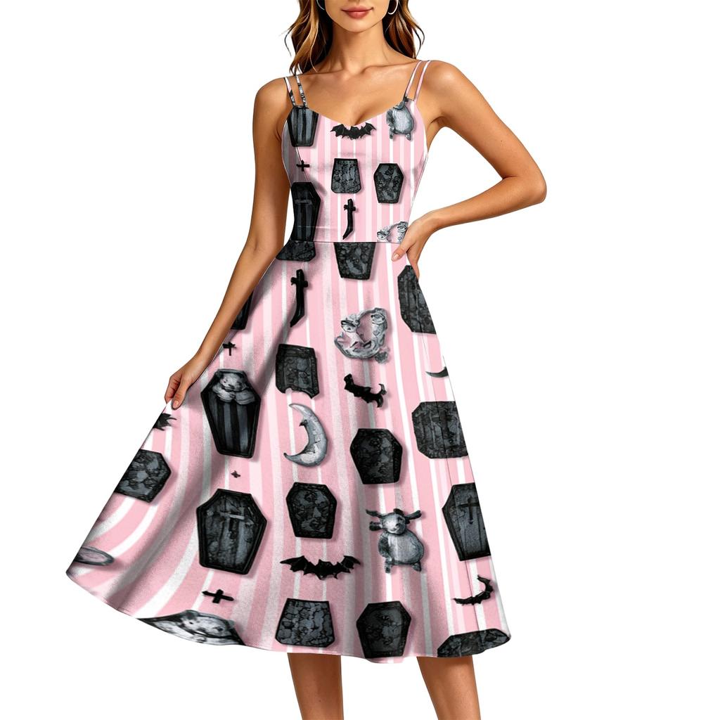 Women's Casual Sleeveless Halloween Print Dress for Holiday Parties and Everyday Wear