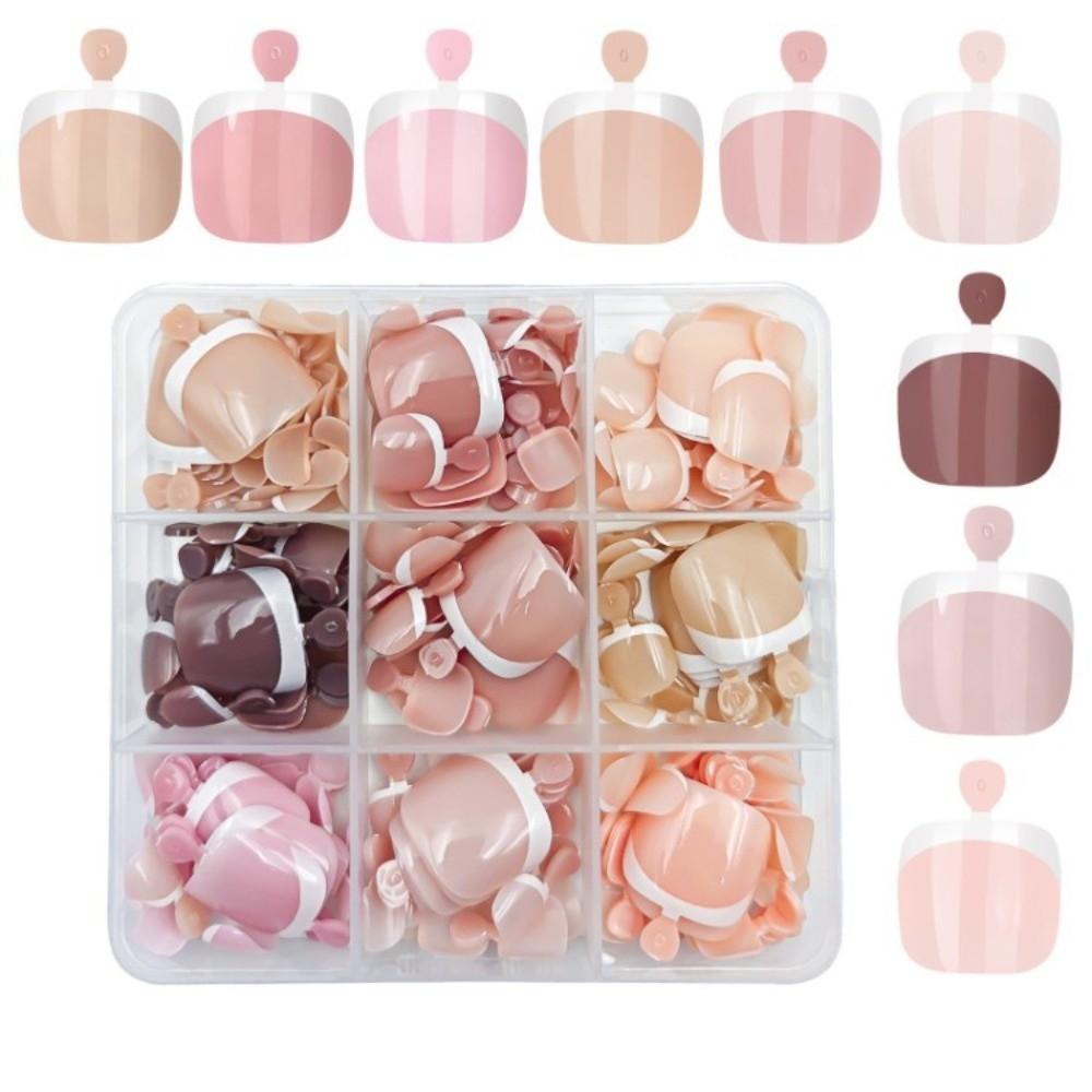 216pcs Glossy Finish Fake Feet Toenails Short Square Shape False Toenails Kit Party Wear