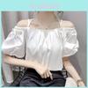 Sommer-Laternenärmel-Chiffonhemd für Damen mit 3D-Muster und schulterfreiem Design
