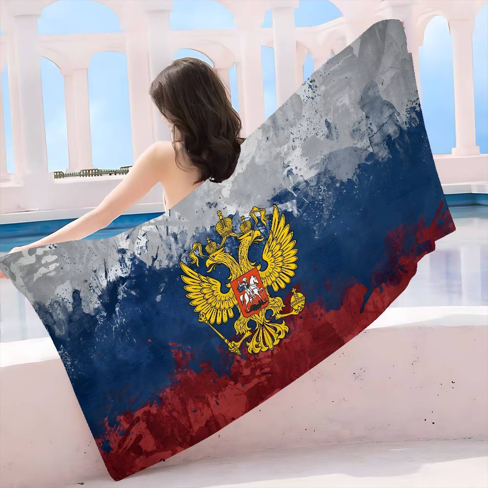R-Russia-Flag Patriotic-Solemn Microfiber Blanket Quick Drying Beach Towels Oversized Printing Super Absorbent Pool Towel