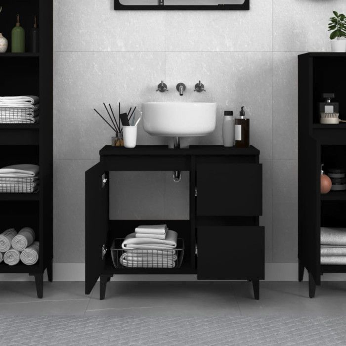 VidaXL Armoire de salle de bain noir 65x33x60 cm bois d'ingénierie 819829