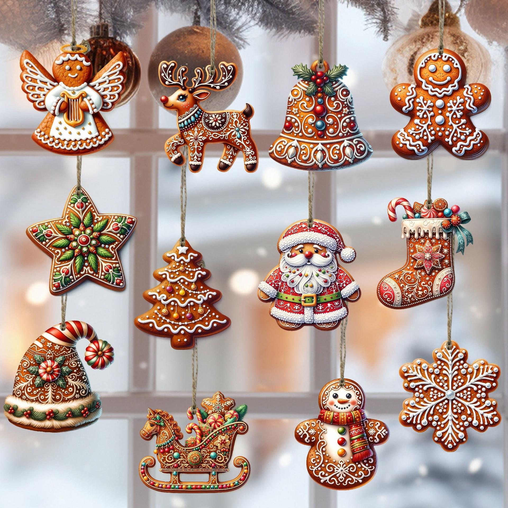 Wooden Christmas Decorations Nostalgic Gingerbread Motif Ornaments Christmas Ball Ornaments Gingerbread-Inspired For Gift Home