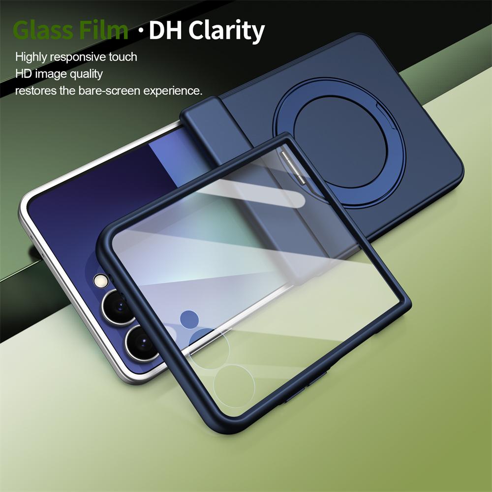 Para Samsung Galaxy Z Flip 7 6 5 Piel Giratoria Lente Magnética Protección Completa Película de Vidrio Templado Funda Magnética Resistente a Caídas