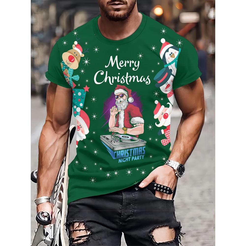 Christmas Men's T-shirt 3D Printed Casual Short Sleeved T-shirt Street Fashion Round Neck Pullover Men's Oversized Sports Shirt