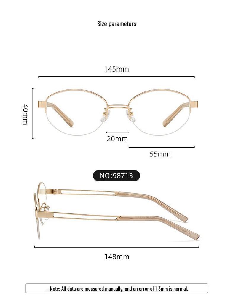 FAK Pure Titanium Semi-Rimless Cat-Eye Eyeglass Frame 55 - Old Money Style, High Intellectual Gold Wire Design 98713