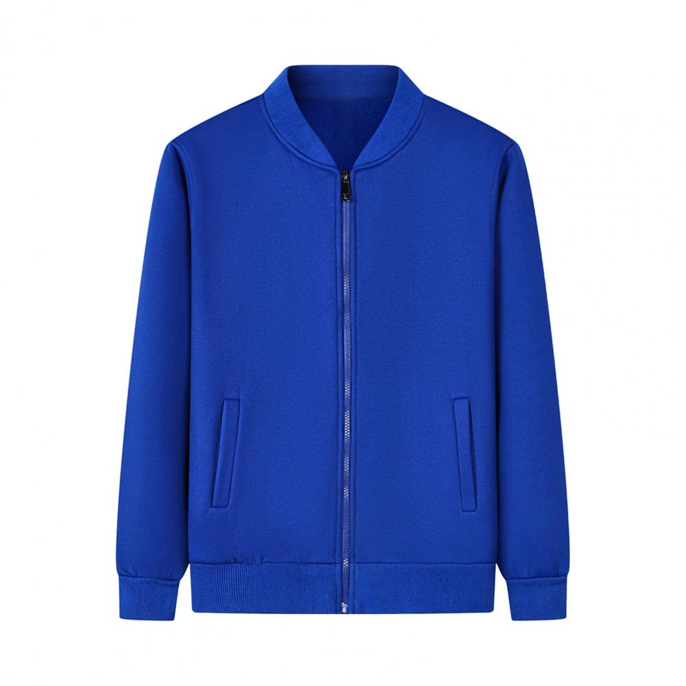 Unisex Coat Stand Collar Zip-up Carrdiagn Long Sleeves Elastic Cuff Hem Pure Color with Pocket Gym Enthusiasts Baseball Sport Ja