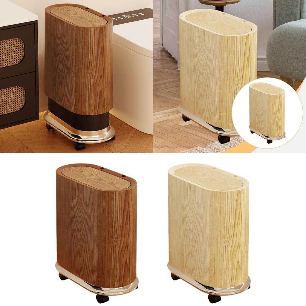 Trash Bin with Removable Wheels Rubbish Basket Sealed Lid Space Saving Waste