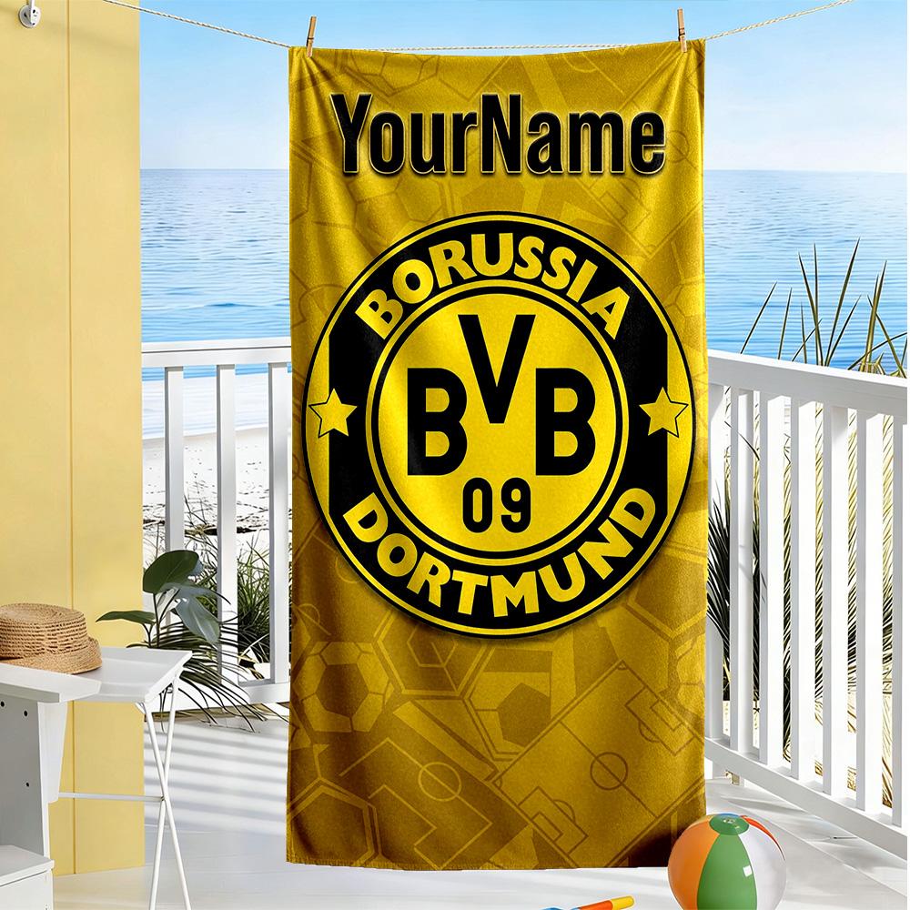 Borussia Dortmund Personalized Text Beach Towel Super Soft Microfiber Quickdry Fabric Perfect for Traveling Yoga Camping and Swimming