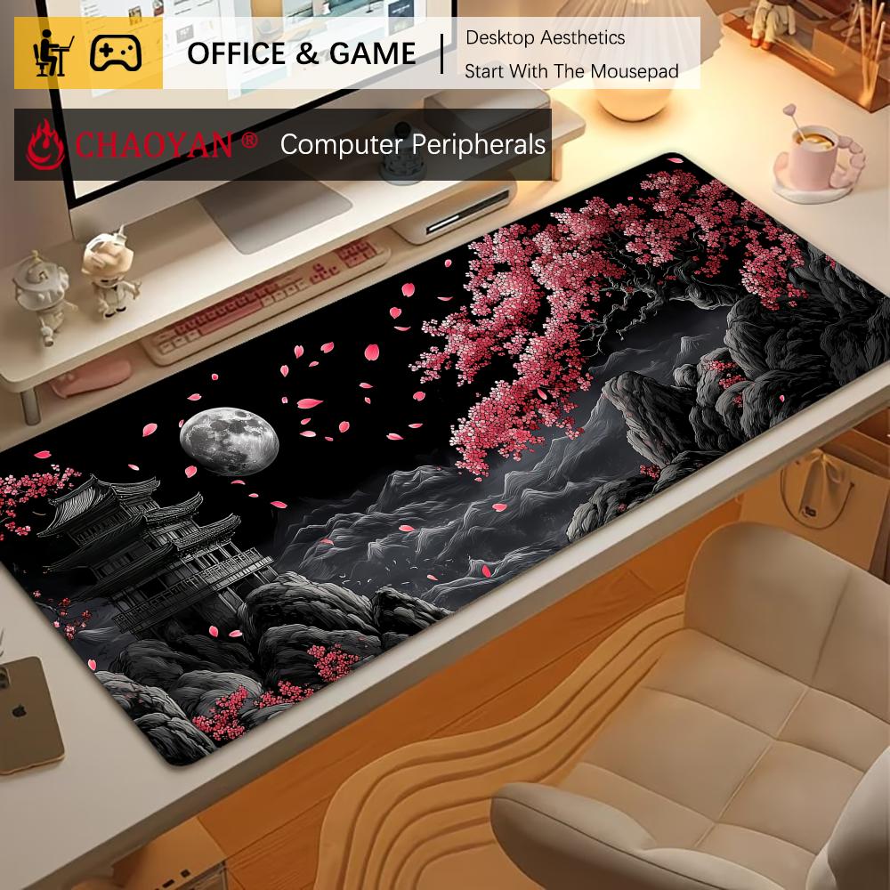 Ancient architecture and cherry blossoms Mouse Pad Desk Mat NonSlip Durable office mouse mat gaming mats with Stitched Edge