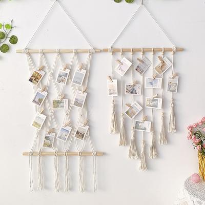 Závěsný fotodisplej Macrame Nástěnné závěsné obrázky Držák na rámeček Organizér Boho Kids Dětský pokoj Domácí kancelář Nástěnná umělecká dekorace
