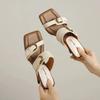 2024 Fashion Strange Style High Heels Slides Women Buckle Straps Slippers Summer Shoes Open Toe Beige