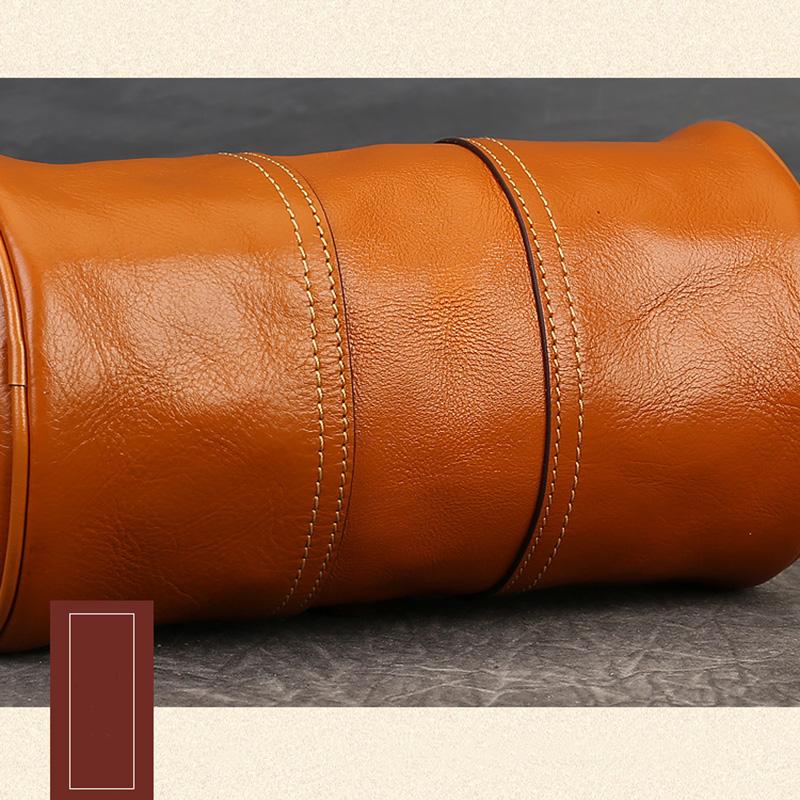 Single Shoulder Bag Fashionable Retro Large Capacity Cylindrical Bag Genuine Leather One Shoulder Crossbody Bag