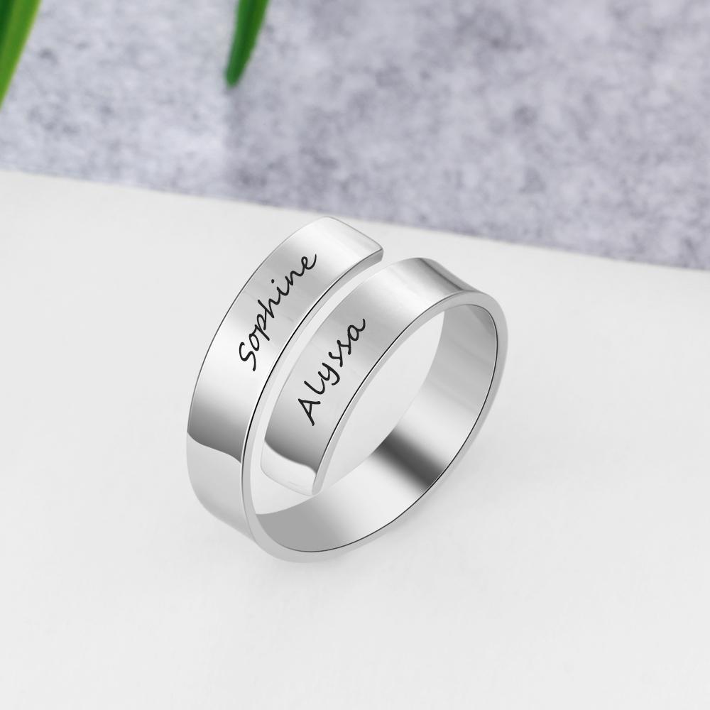 Voguish Fashionable Personalized Rings Classic Stainless Steel Adjustable Jewelry Custom 2 Names Engraved Basic Simple Women Promise Finger Ring