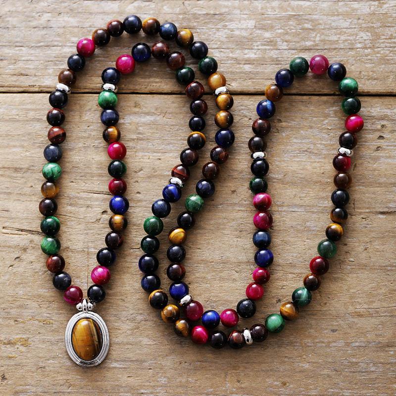 New hot-selling 1mm colorful tiger's eye stone bracelet 108 pendant necklace bracelet natural stone meditation jewelry