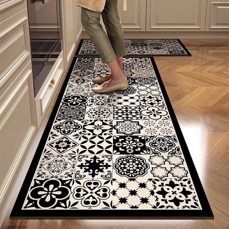 Kitchen Floor Mat PVC Leather Foot Mats Waterproof Oil-proof Rug Non-slip Dirt-resistant Carpet Laundry Balcony Rugs