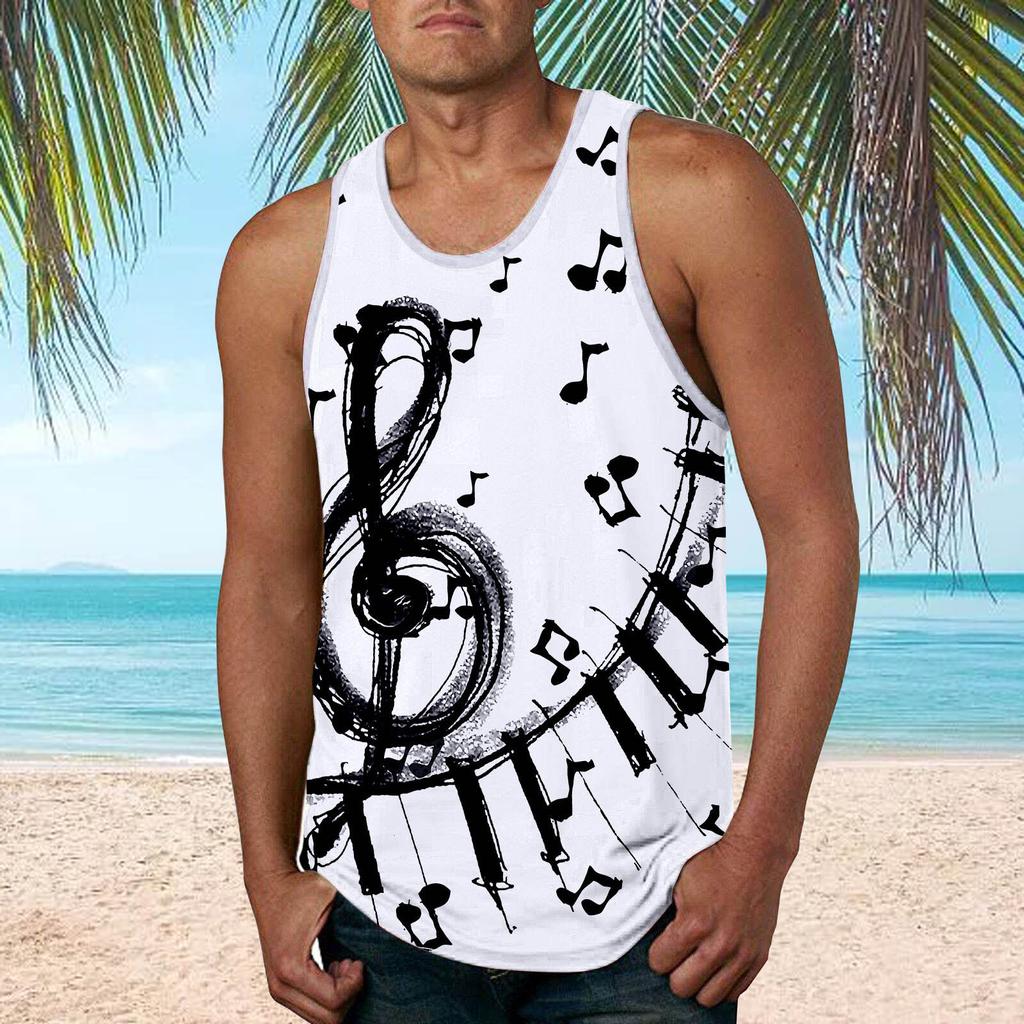 Mens Fashion Hawaiian Beach Sports Tank Top Men Gym Print Vest