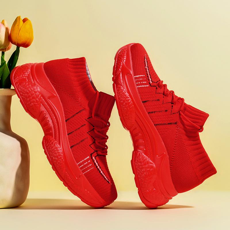 Women's New 2025 Spring Casual Sports Shoes Breathable Thick Sole Old Fashioned Shoes Comfortable Flight Knit Mesh Shoes