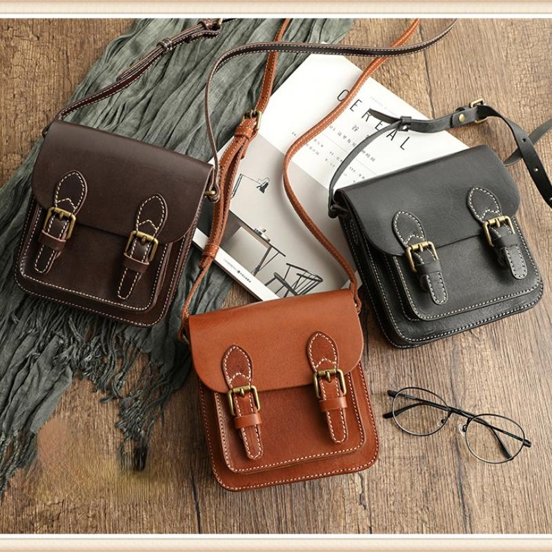 Johnature Women's Literary Genuine Leather Small Bag Vintage Solid Color Messenger Bag Natural Cowhide Shoulder & Crossbody Bags