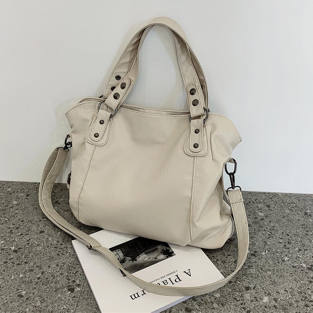 Women Shoulder Bag Big Size PU Leather Hobos Crossbody Bag Casual Retro Solid Color Soft Female Travel Shopper Mommy Tote Bag