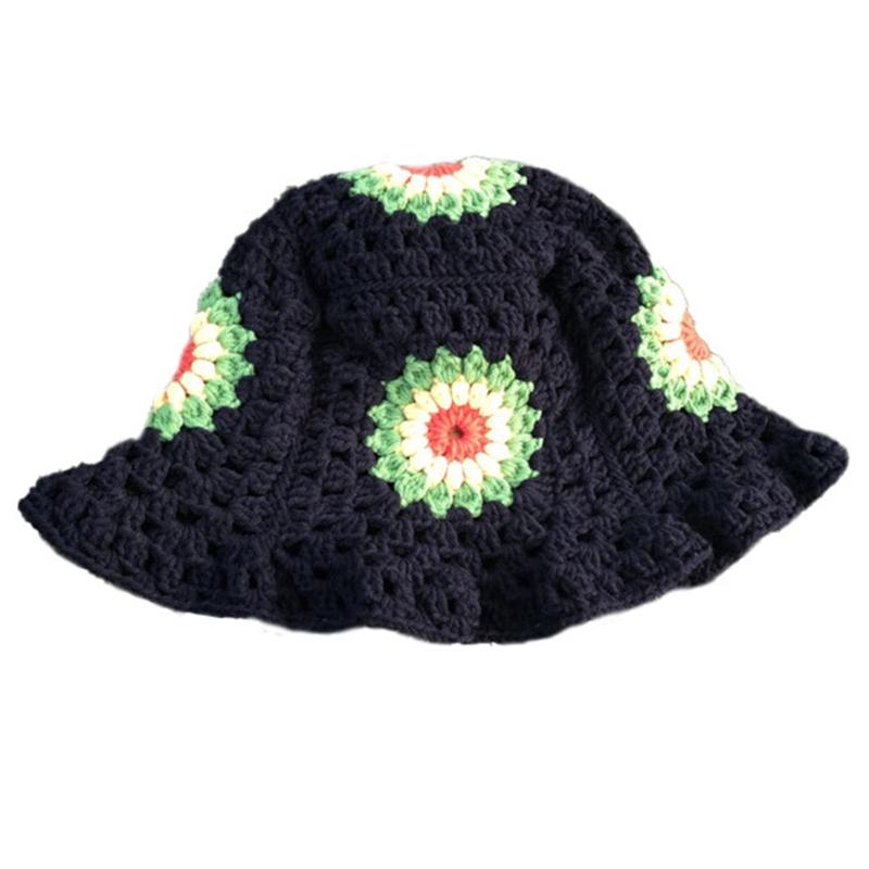 Handmade Crochet Bucket Hat Cute Ladies Outdoor Sports Fisherman Cap for Women Teenagers Casual Spring Summer Sunscreen