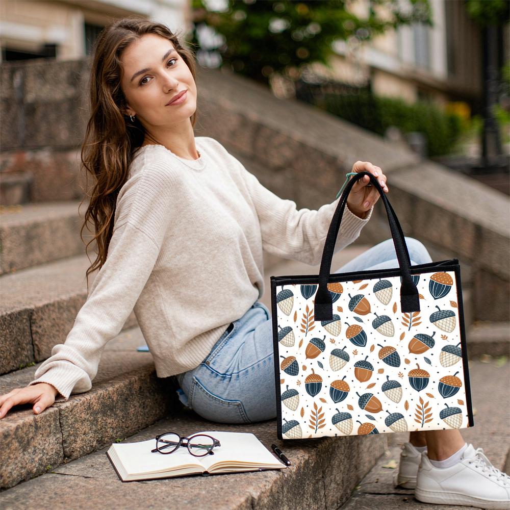Autumn Acorn Pattern Casual Tote Bag Lightweight Portable Reusable Daily Shopping Handbag