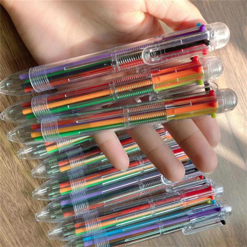 6-Farben Transparent Klick Mehrfarbiger Kugelschreiber Druckknopf Gel Tinte Schreibstift Schreibwaren Büro- & Schulbedarf