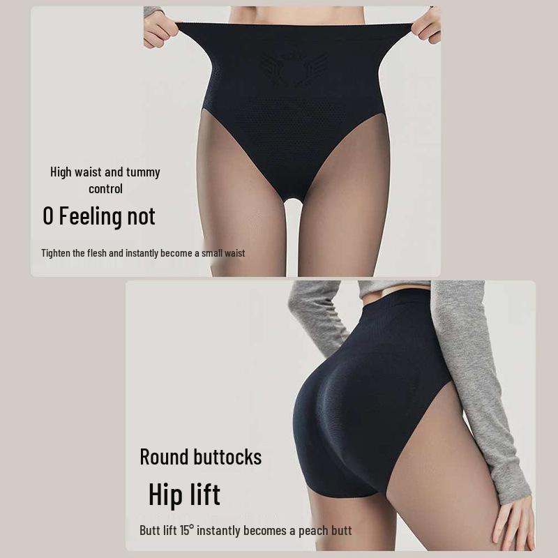 High-Waisted Black Fleece-Lined See-Through Leggings, Tummy Control, Nude Feel, Autumn/Winter Sheer Pantyhose