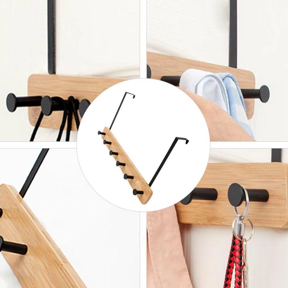 Natural Bamboo Over The Door Hooks Matte Metal Brackets Hat Hanger Clothes Rack Kitchen Storage
