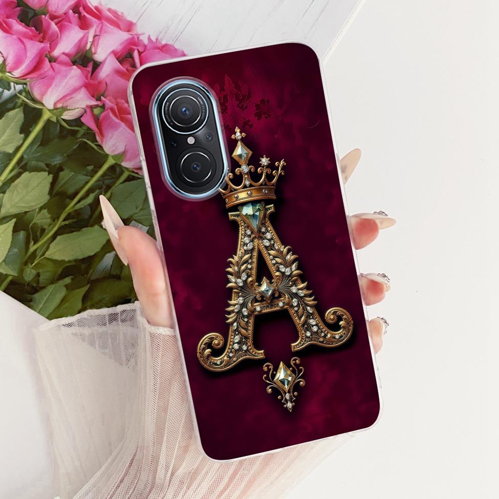 Clear For Huawei Nova 9SE JLN-LX1 JLN-LX3 Cover For Huawei Nova 9 SE Case Luxury Crown A-Z Letters 2D Flat Pattern Soft Casing