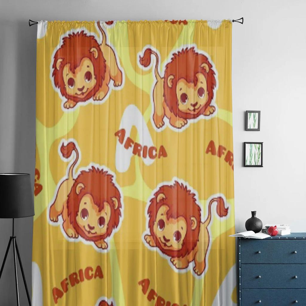 Lion Cute Cartoon Tulle Sheer Window Curtains For Living Room The Bedroom Modern Chiffon Voile Organza Curtains Decor Drapes