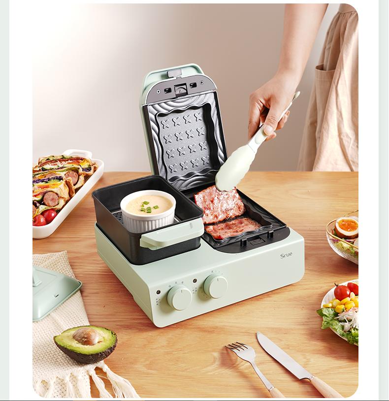 220V Household Electric Waffle Maker 4 In 1 Non-stick Home Breakfast Machine Bread Cake Baking Machine Frying Pan With 3 Plates