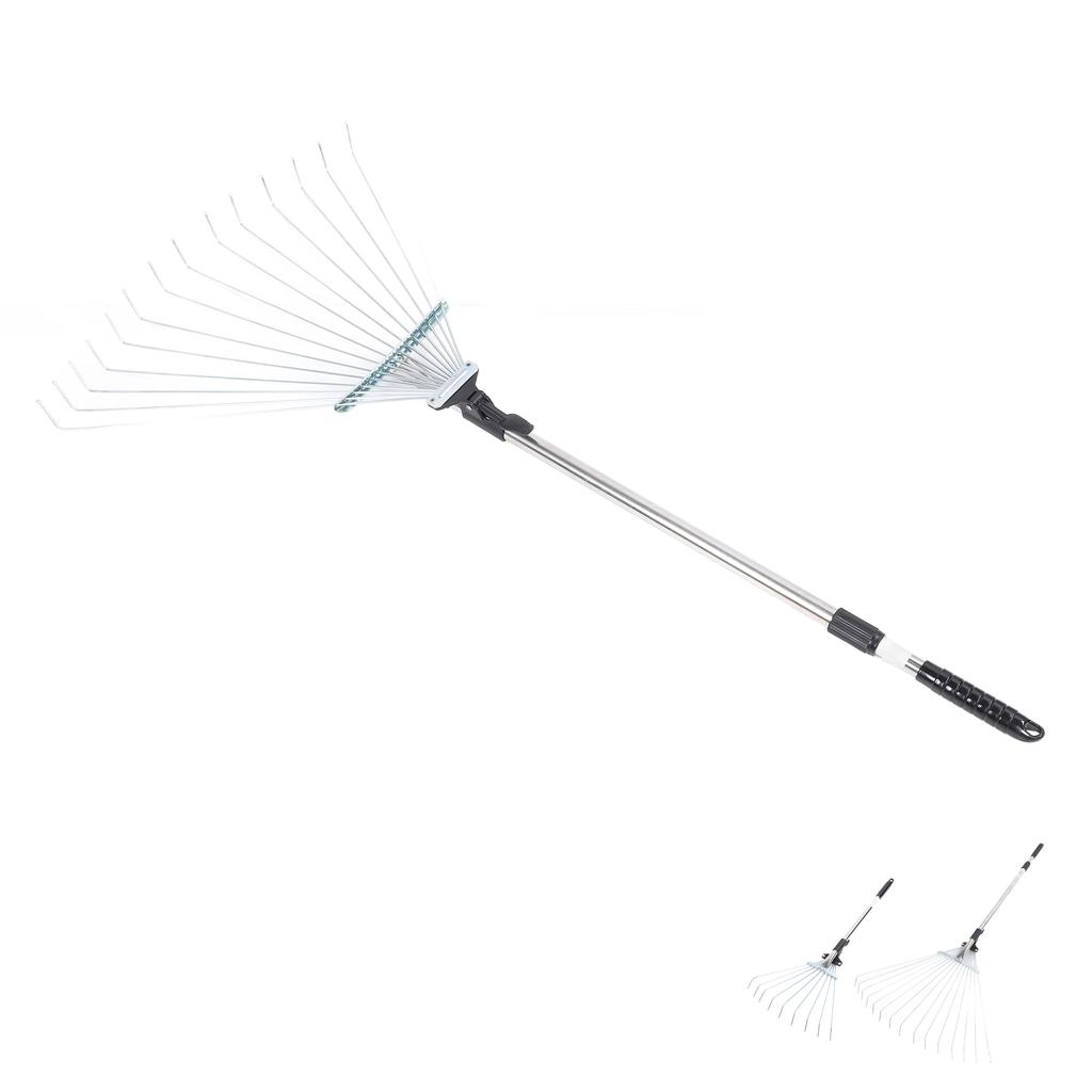 Adjustable Leaf Rake Retractable Expandable Stainless Steel Metal Lawn Yard Garden Hand Tool