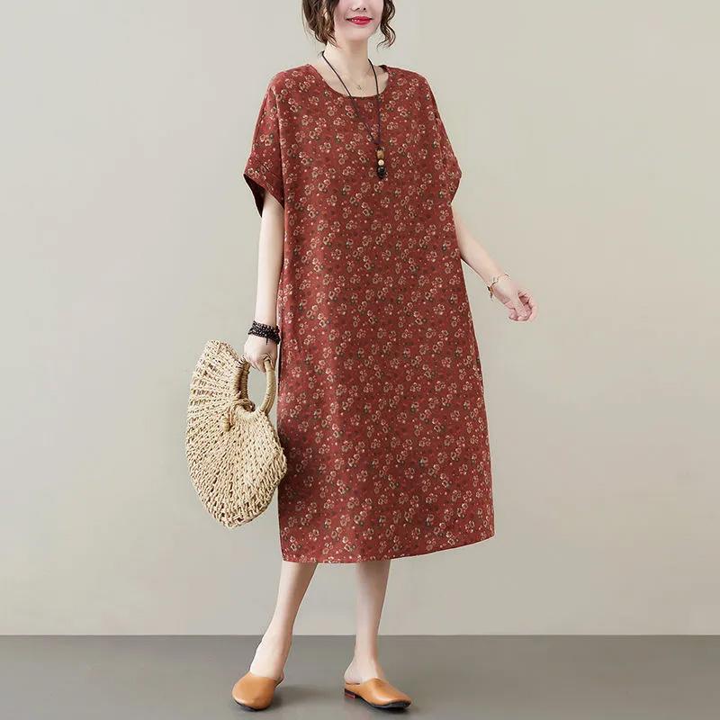 

Юбка для женщин из хлопка, летняя, большого размера, свободная, цветочная, винтажная, повседневная, с принтом, мягкая, длинная, праздничные платья L красный