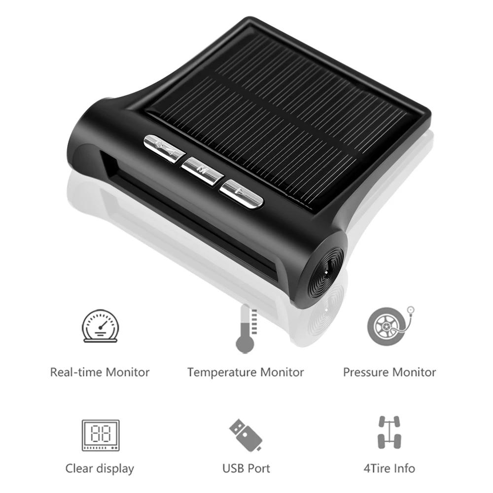 Universal Car Tire Pressure Monitoring System Tyre Temperature Warning Monitor USB / Solar TPMS Auto Security Alarm Systems
