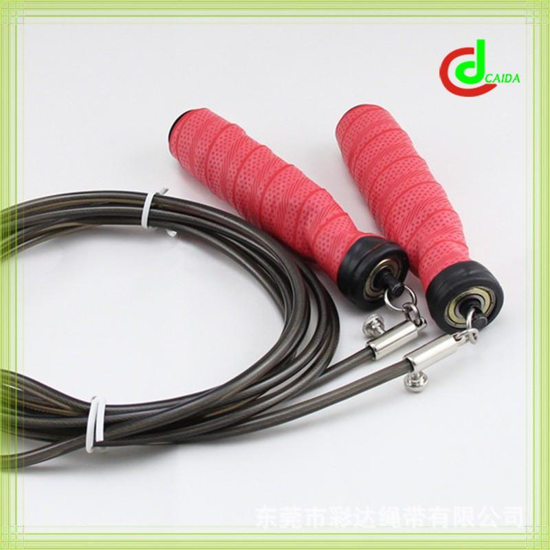Adjustable Fitness Jump Rope With Sweat-Absorbing Red Handles Black PVC-Coated Steel Cable Adults