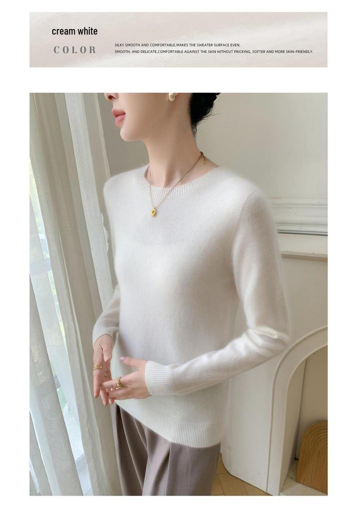 Women's Loose Cashmere Knit Base Layer Sweater - Plain Round Neck for Autumn/Winter