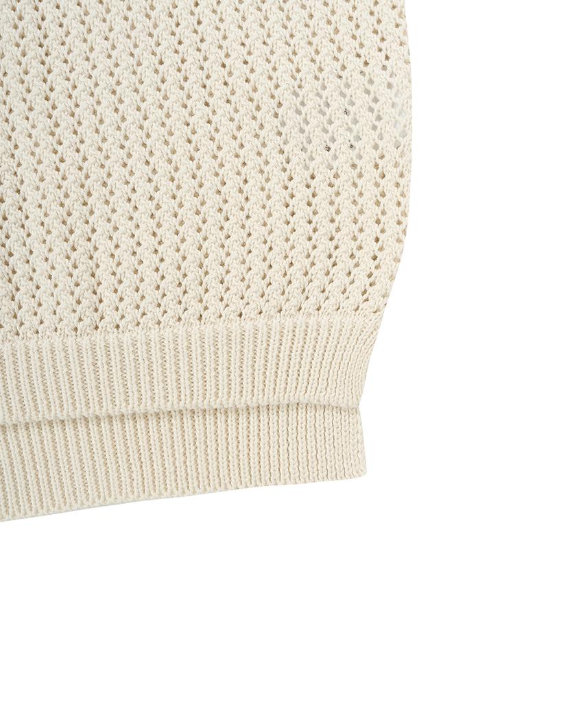 OHY Metal Logo Net Half Polo Knit-Ivory