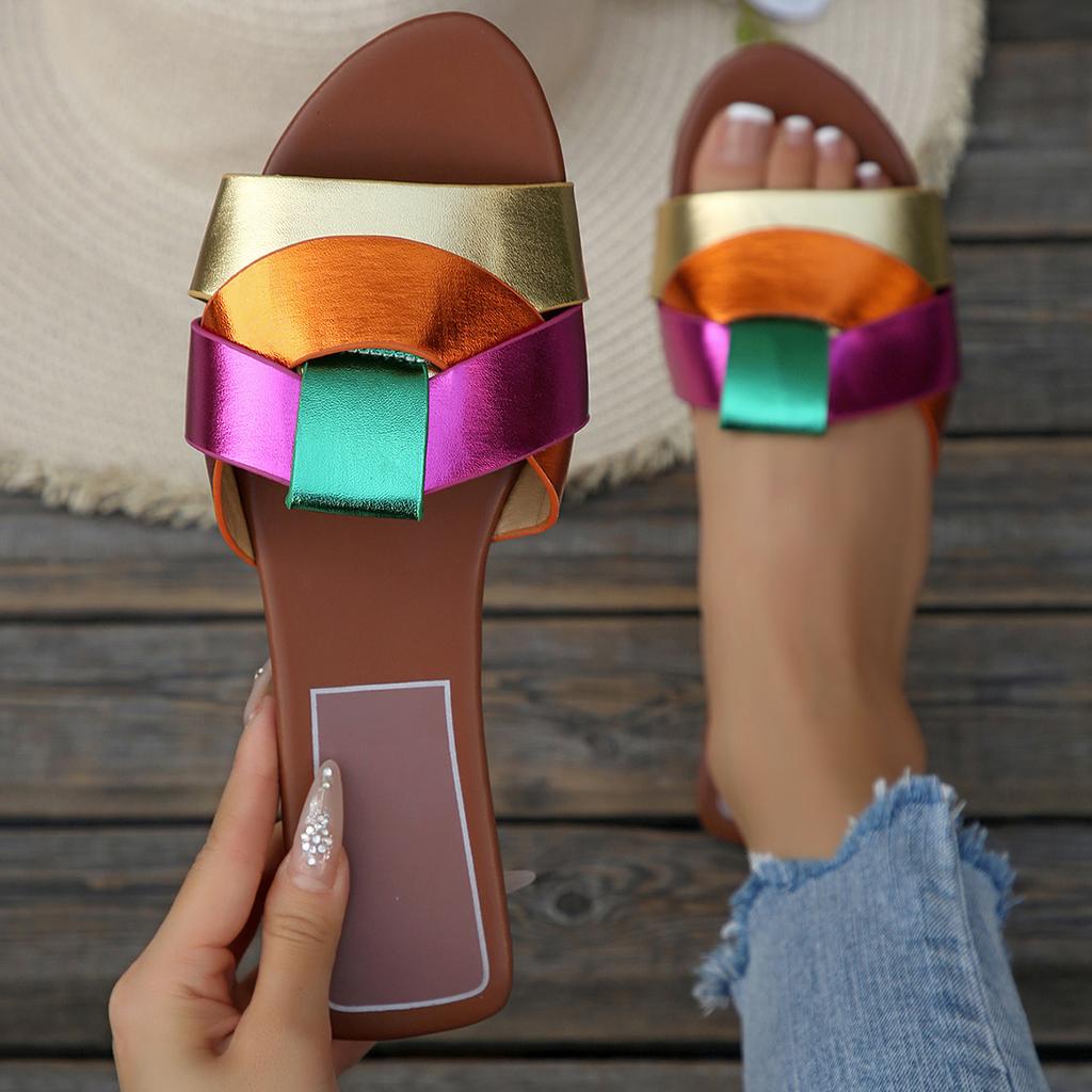 2025 New Summer Solid Color Flat Sandals 2025 Open Toe Outdoor Slippers Beach Women's Shoes Plus Size Zapatos De Mujer Slides