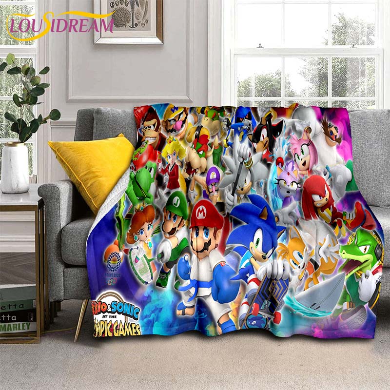 Mario Bros 3D-gedruckte Kunst-Fleece-Decke für Betten, Wandern, Picknick, dicke Steppdecke, modische Tagesdecke, Fleece-Überwurfdecke