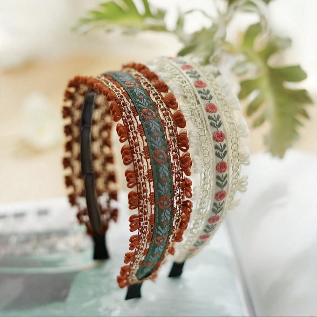 1pc Women's Colorful Boho Style Floral Embroidered Headband, Cute For Daily Use,Hairband,Hair Hoop Headbands