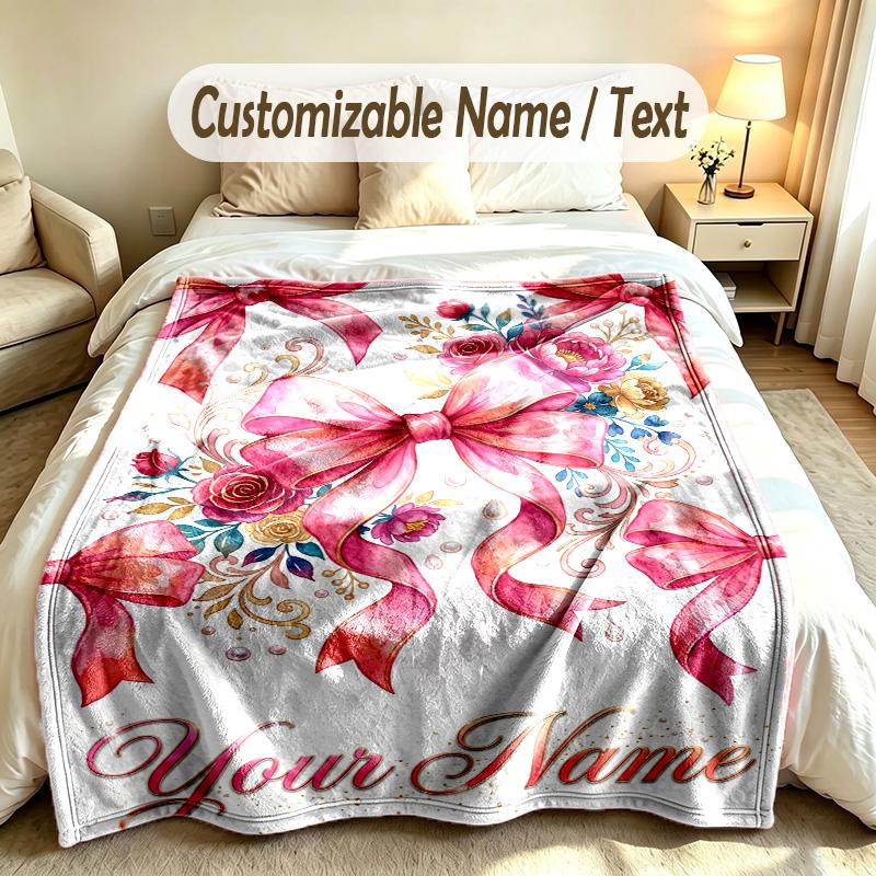 Floral Garden Theme Soft Blanket Personalized Custom Name Text Print Warm Blanket Home Sofa Bedroom Decor