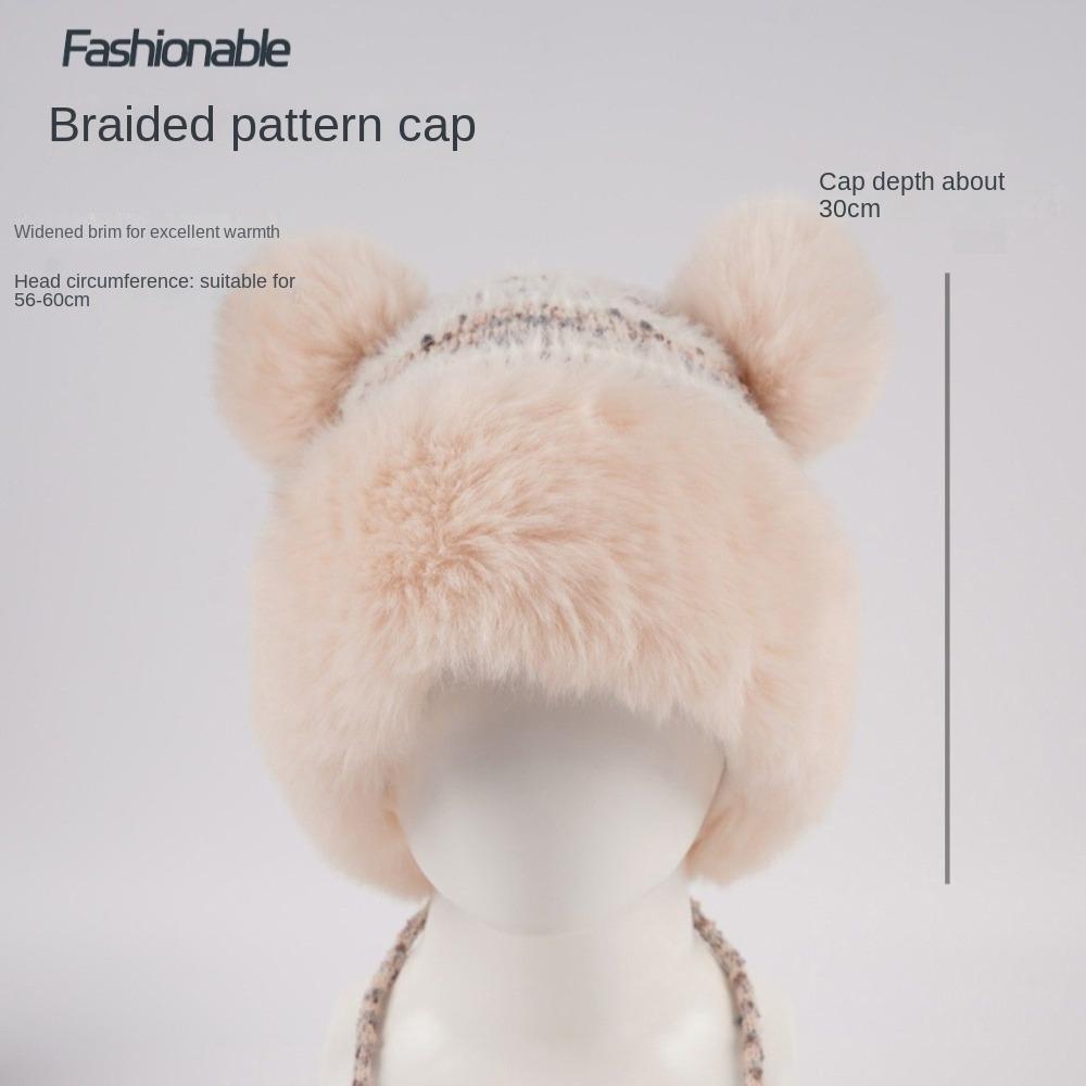 Thickened Plush Pompom Balls Cap Cute Ears Winter Warm Hat New Ear Protection Cap Autumn Winter
