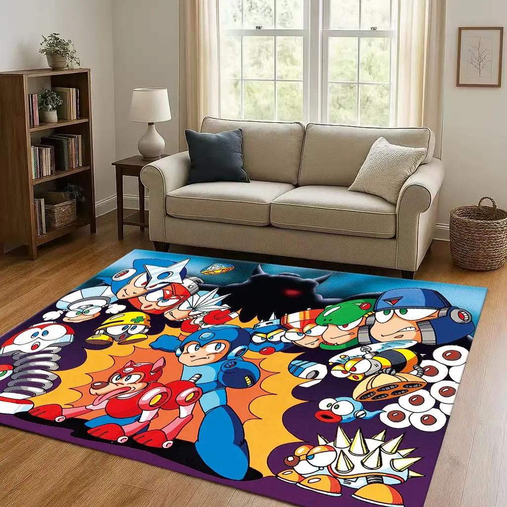 3D Retro Game Rockman Mega Man Living Room Non-Slip Area Rug Soft Carpet for Bedroom Playroom Sofa,Easy Clean Home Decor Doormat